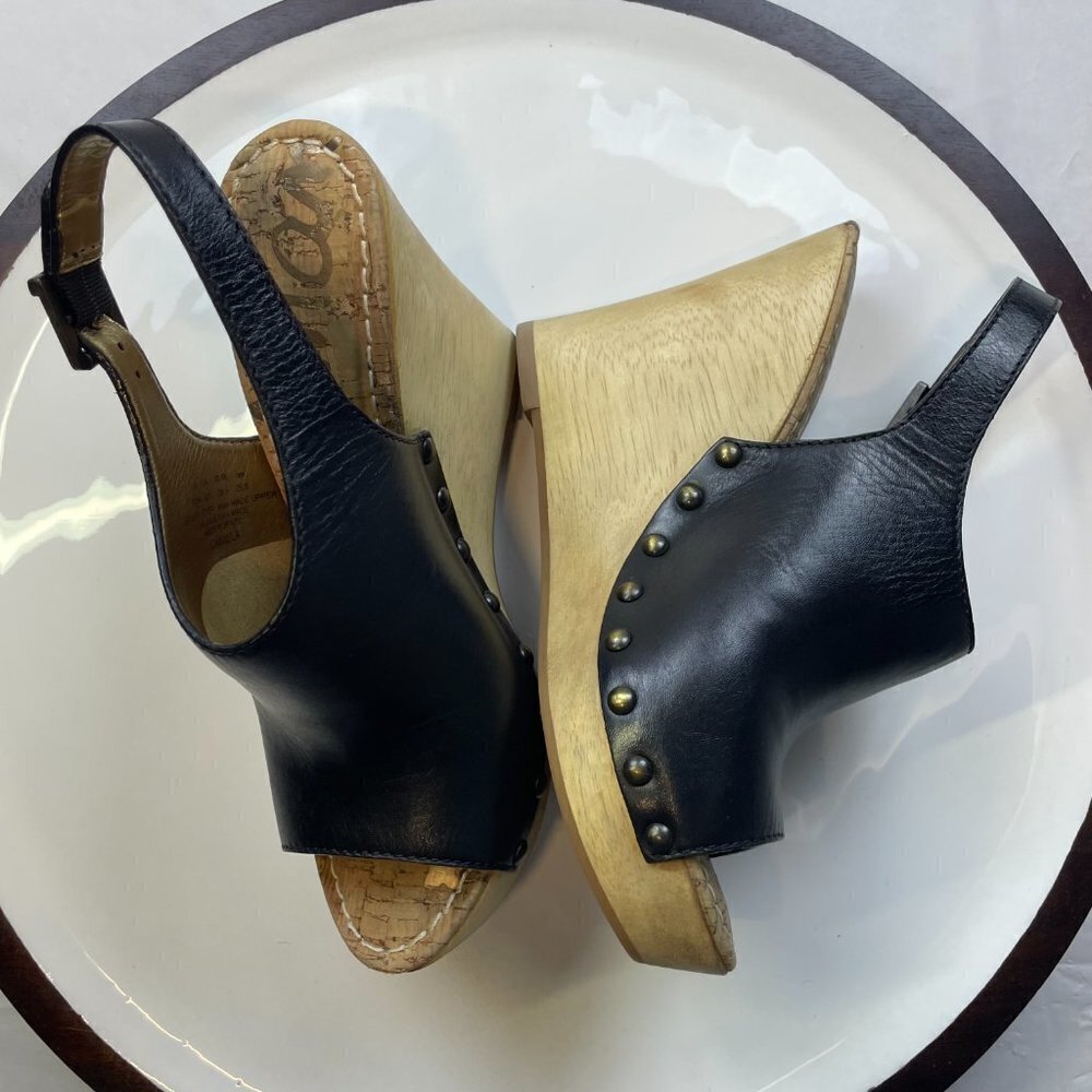 Sam Edelman 'Camilla' Platform Wedge Sandals Black Leather US 8.5M - Picture 5 of 8